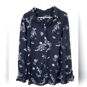NWOT! Who What Wear - Long Sleeve Floral Black Ruffle Plus Size Blouse Size: 2X